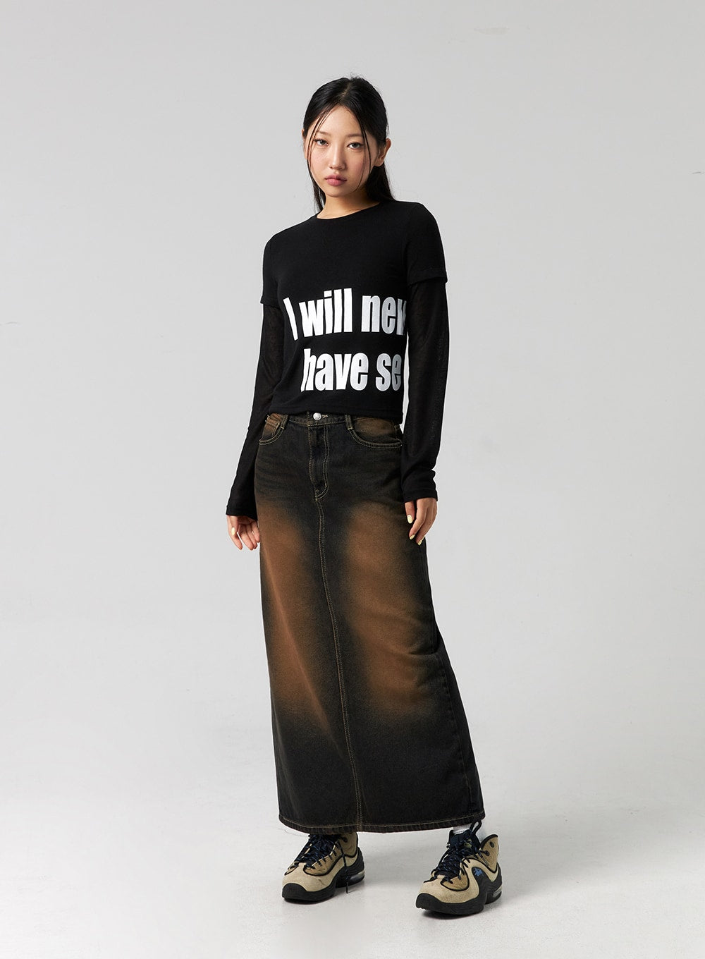 Dark-Washed Denim Maxi Skirt CG327