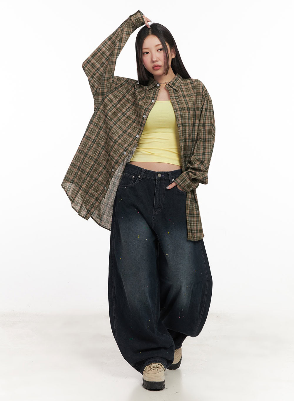 Checkered Oversize Collared T-Shirt IM525