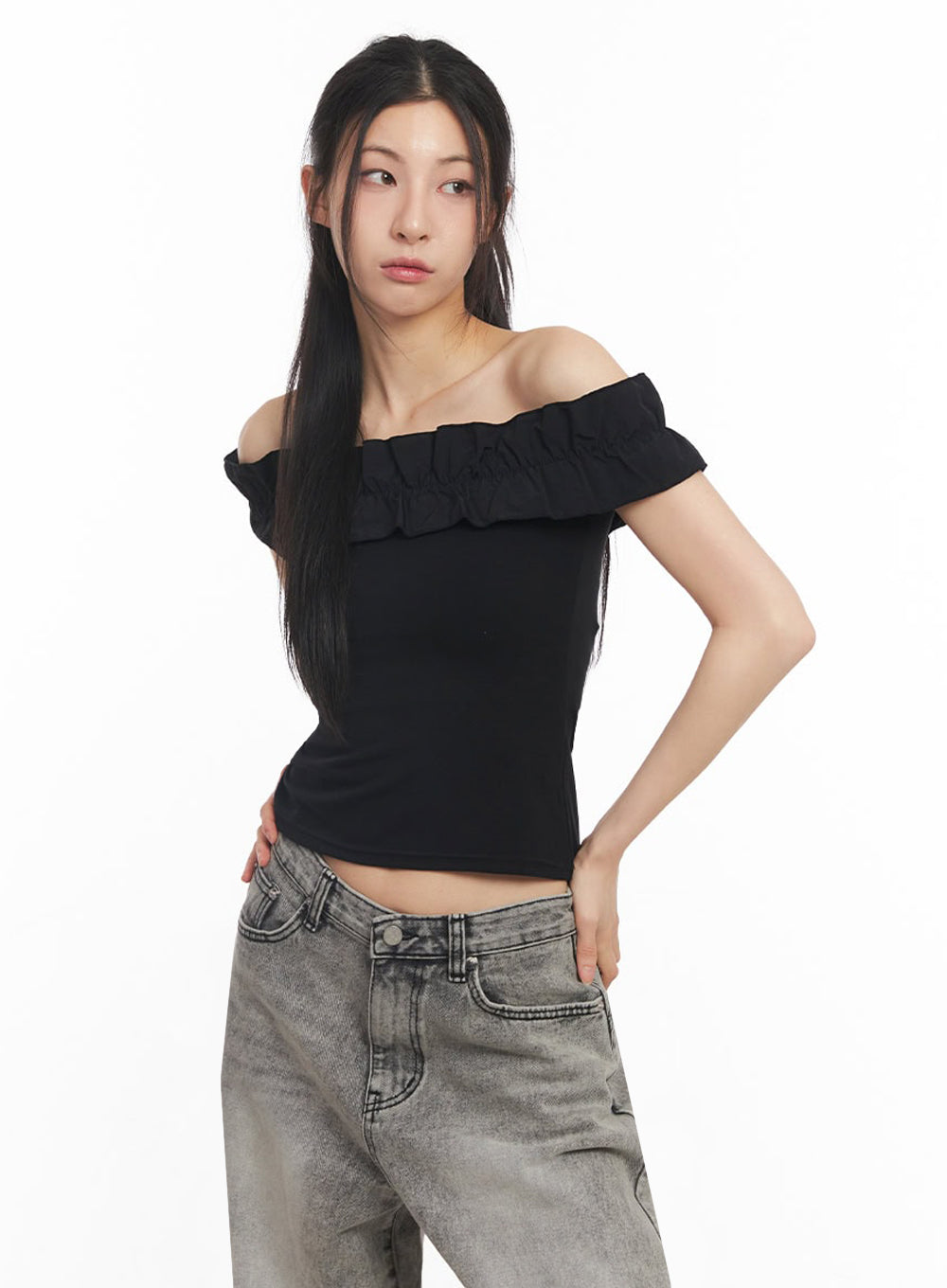 Frill Off-Shoulder Crop Top IY529