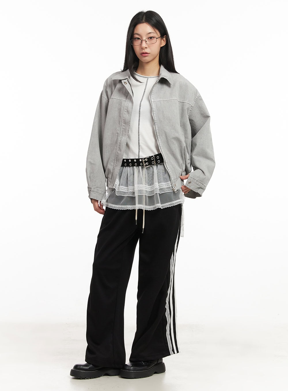 Lace Trim Striped Sweatpants CM504