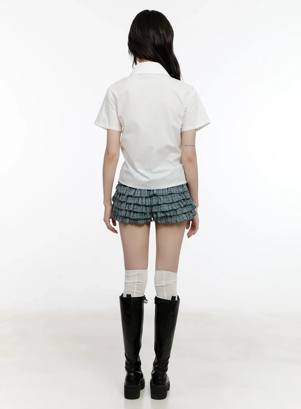 Collared Pintuck Button-Up Top CL504