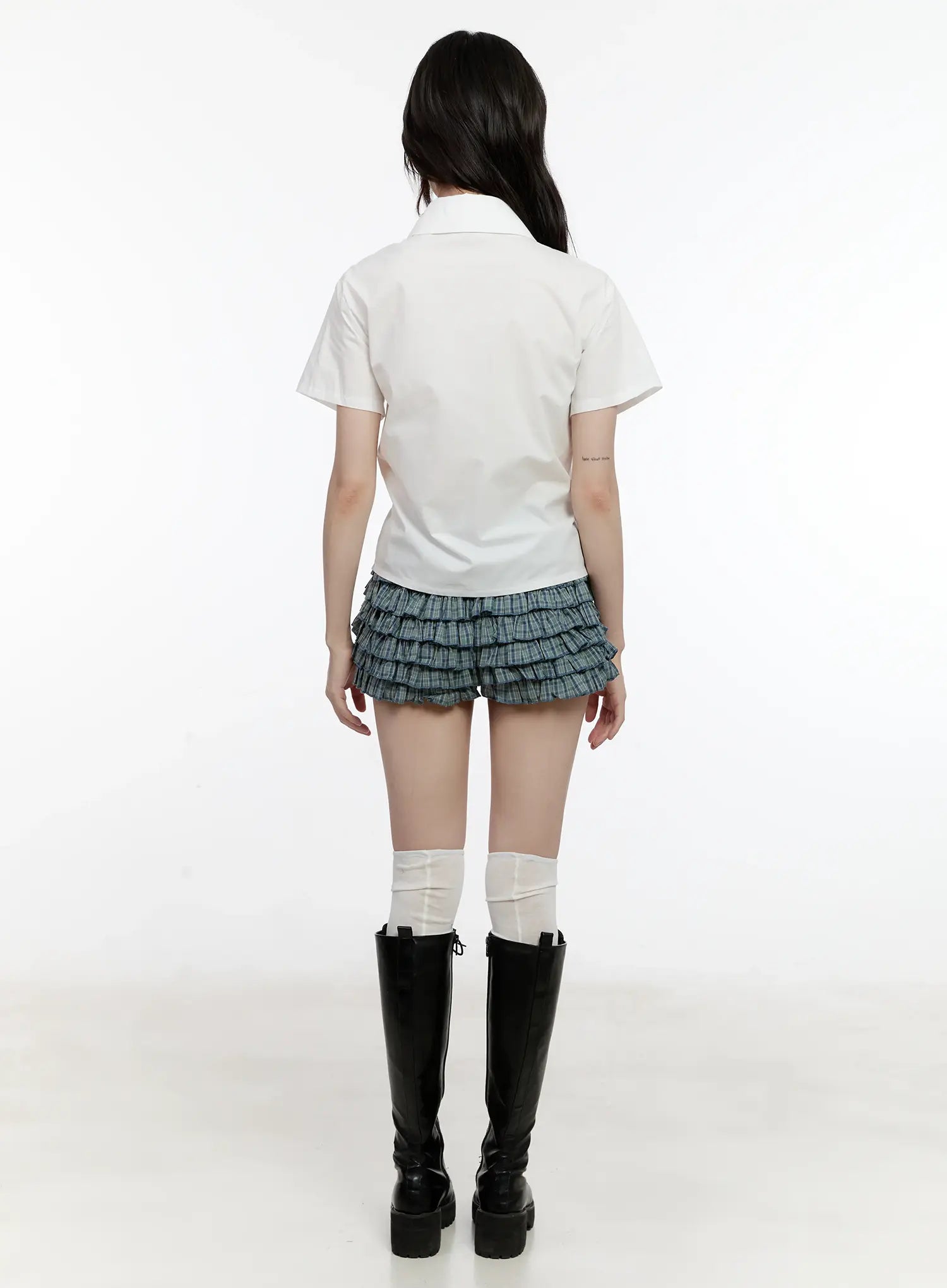 Collared Pintuck Button-Up Top CL504