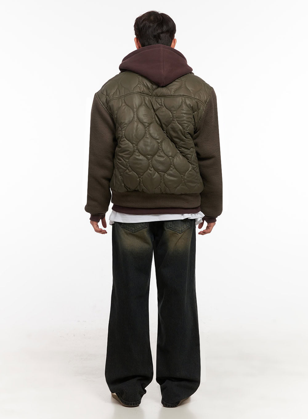 Men's Knit-Sleeve Quilted Bomber Jacket ID427