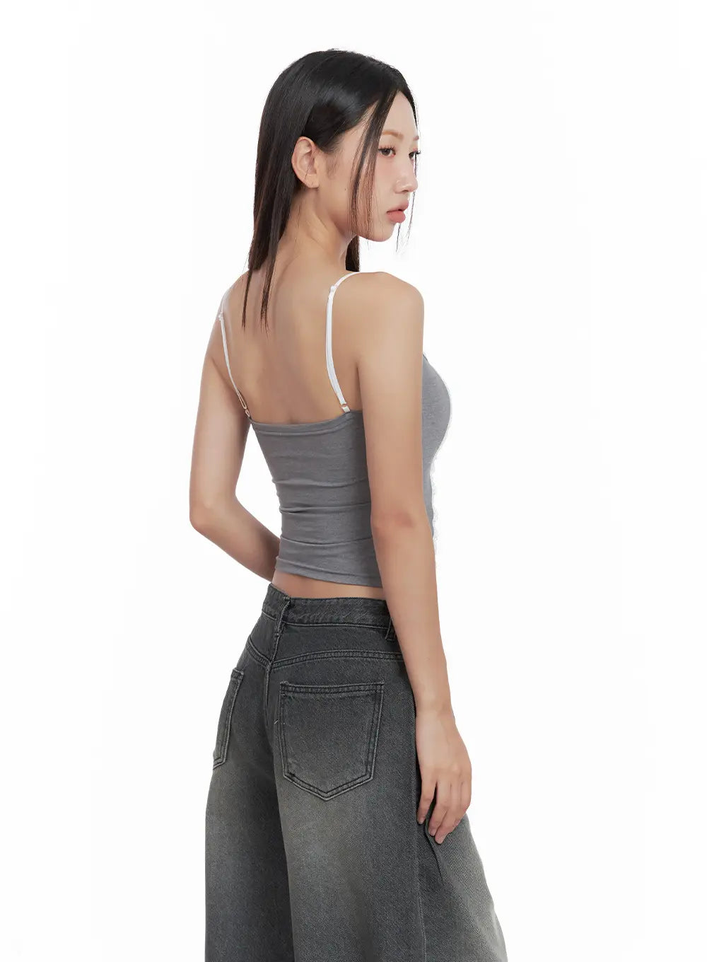 Lace-Trim Shirred Ribbon Camisole CL508