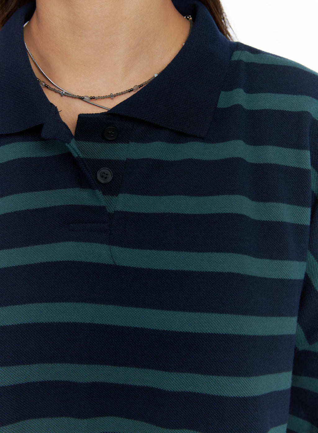 Oversized Striped Collar Long-Sleeve Tee CS504