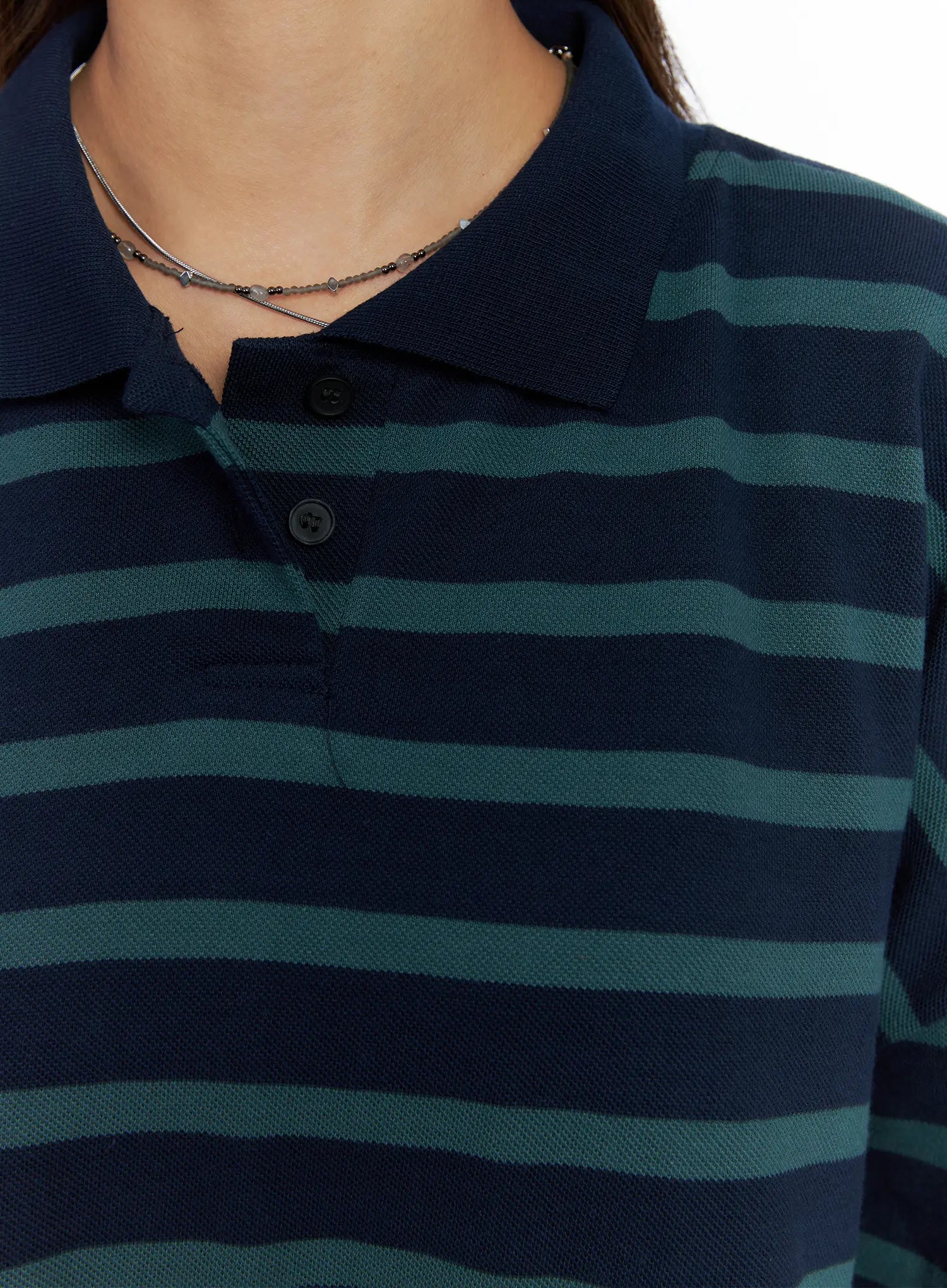 Oversized Striped Collar Long-Sleeve Tee CS504