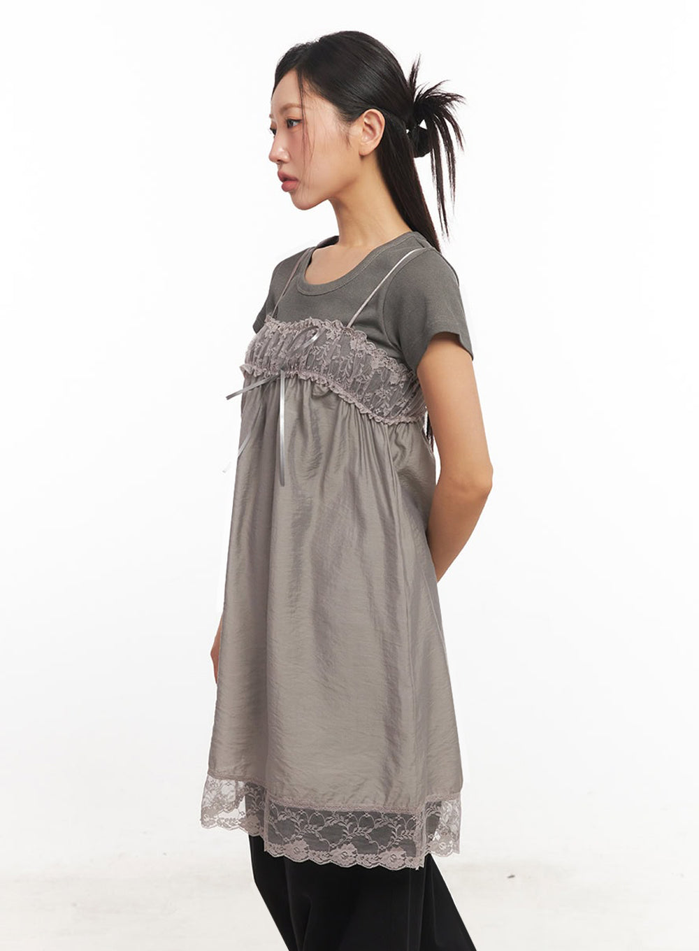 Satin Ribbon Lace Cami Dress IA524