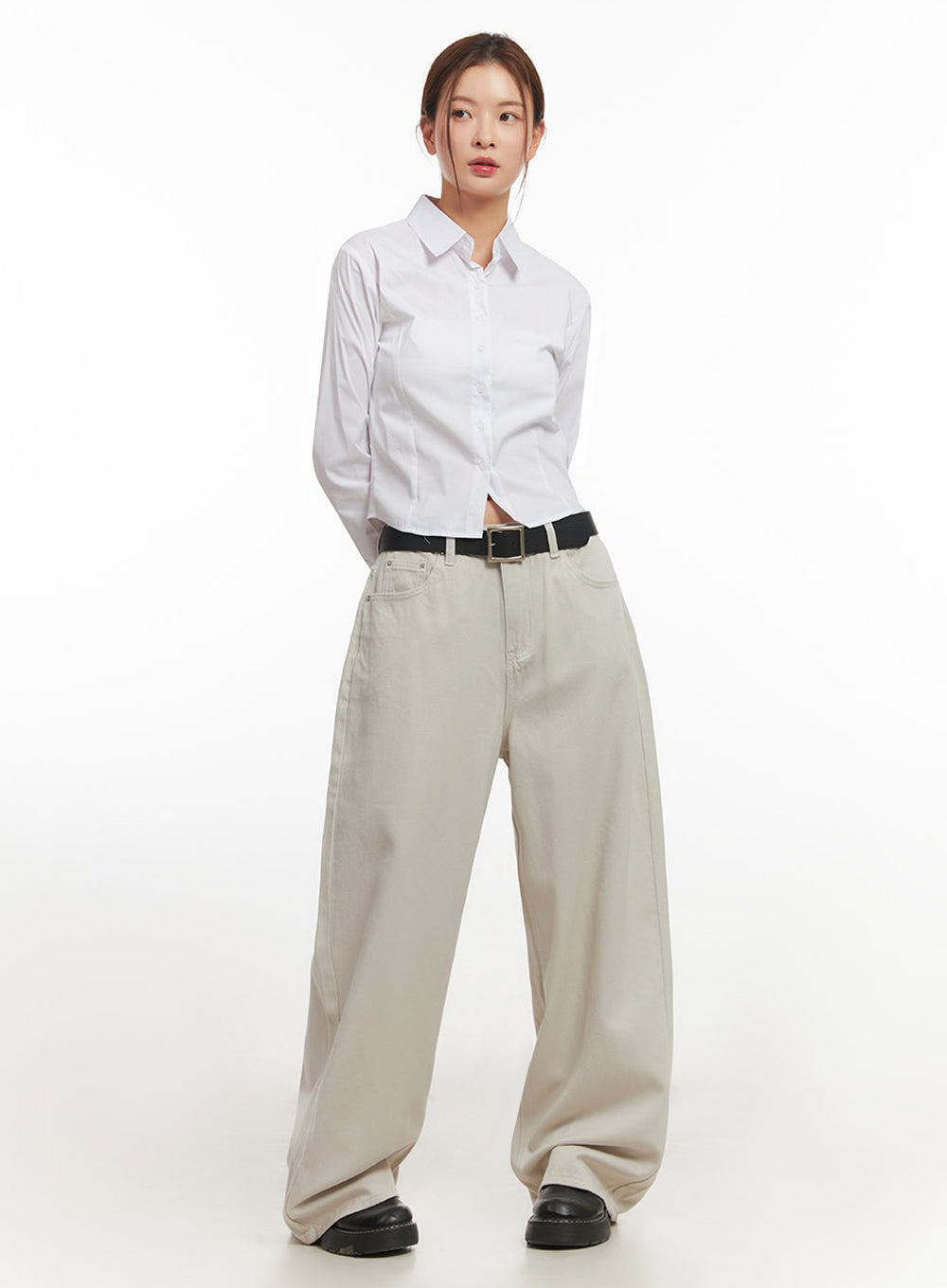 Slim-Fit Cropped Collared Button-Up Shirt IM513