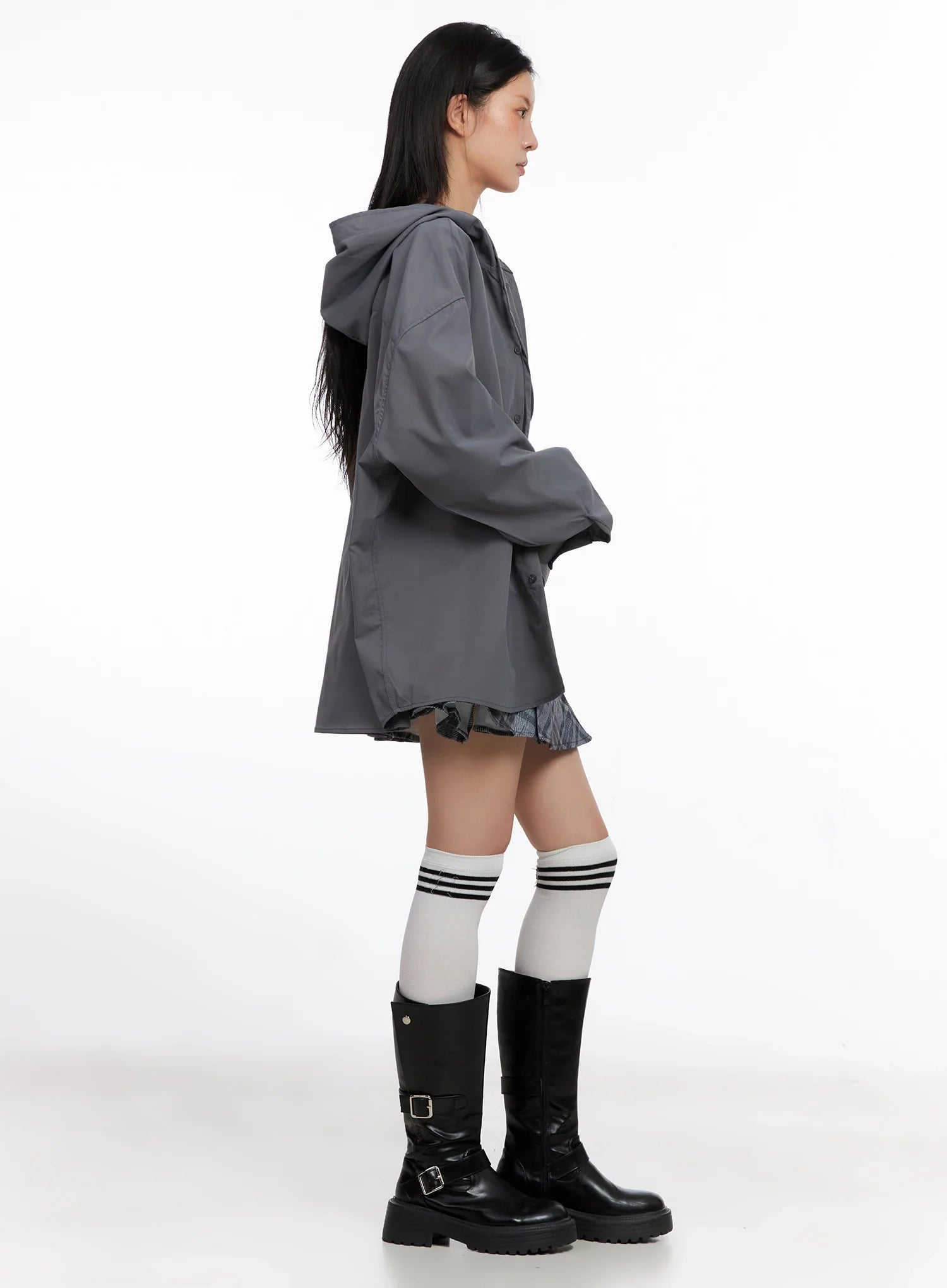 Oversized Button Up Hoodie Jacket IS508