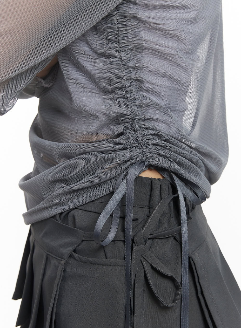 Sheer Shirring Ribbon Long-Sleeve Top CM503