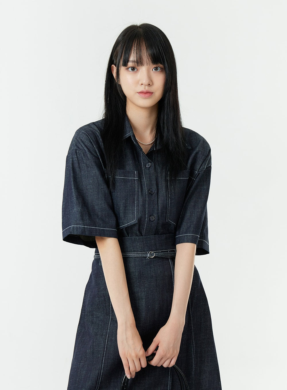 Stitch Denim Set-Up Blouse with Pocket OG23