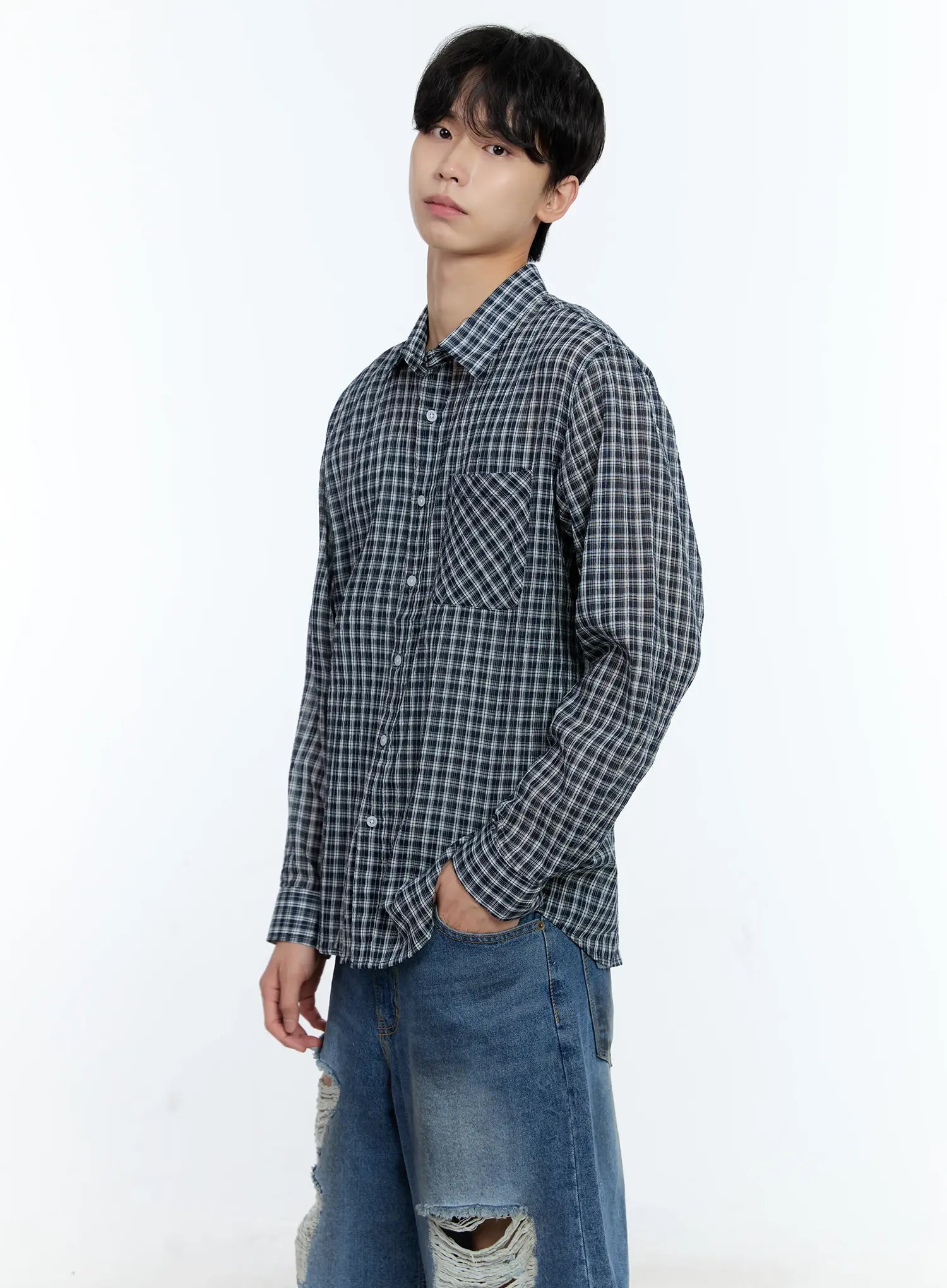 Men's Plaid Button-Up Top IG501