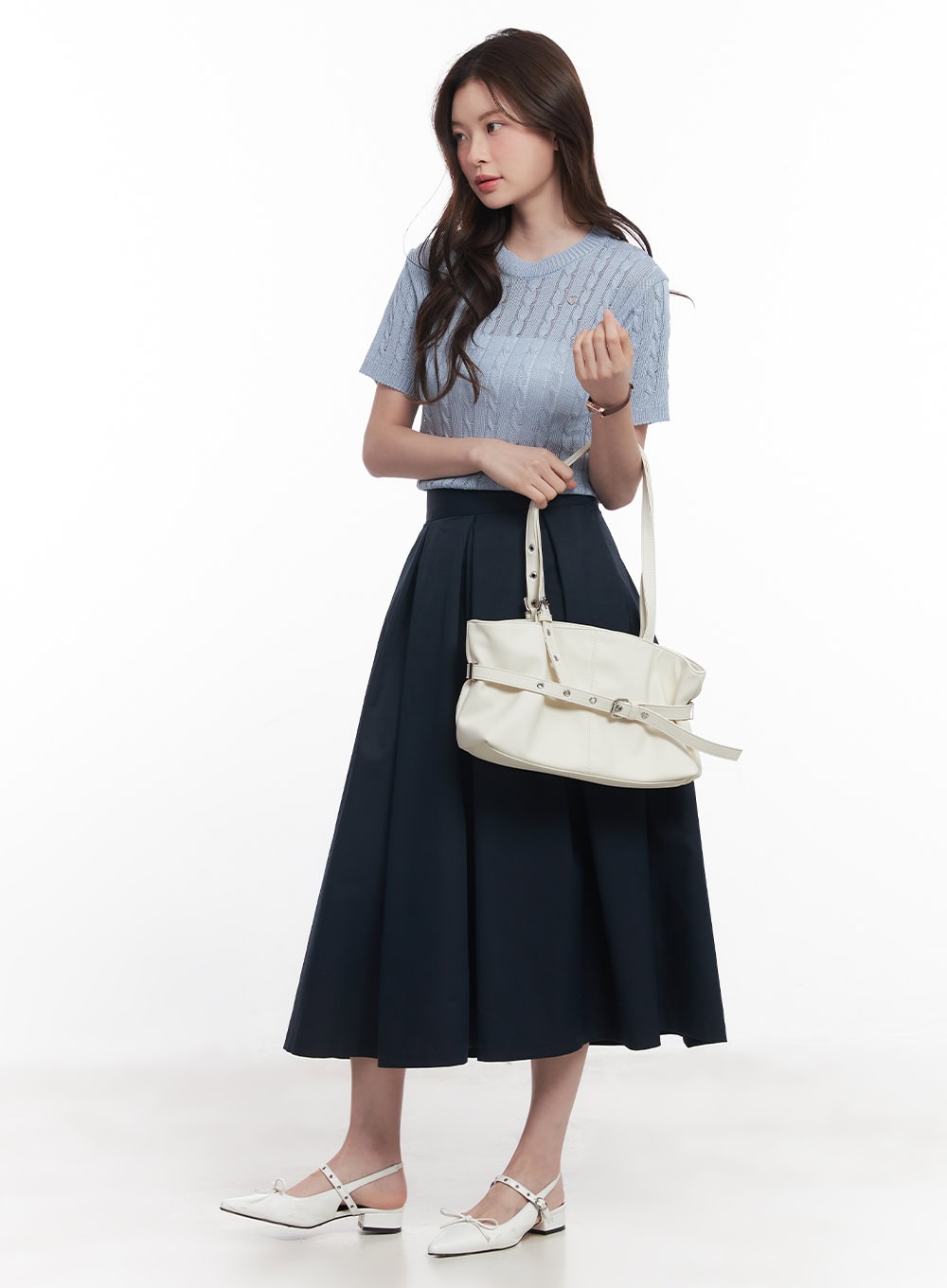 Cable-Knit Short-Sleeve Sweater CY515