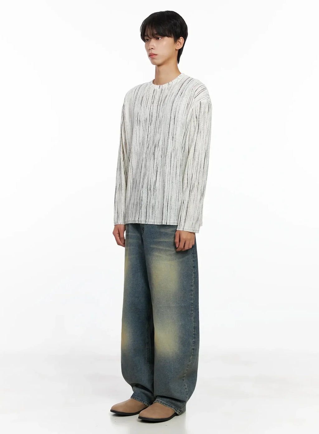 Men's Classic Blue Washed Wide-Leg Jeans IO516