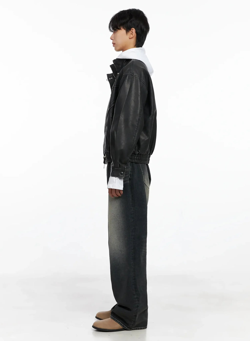 Men's Faux Leather Toggle Buckle Jacket IO517