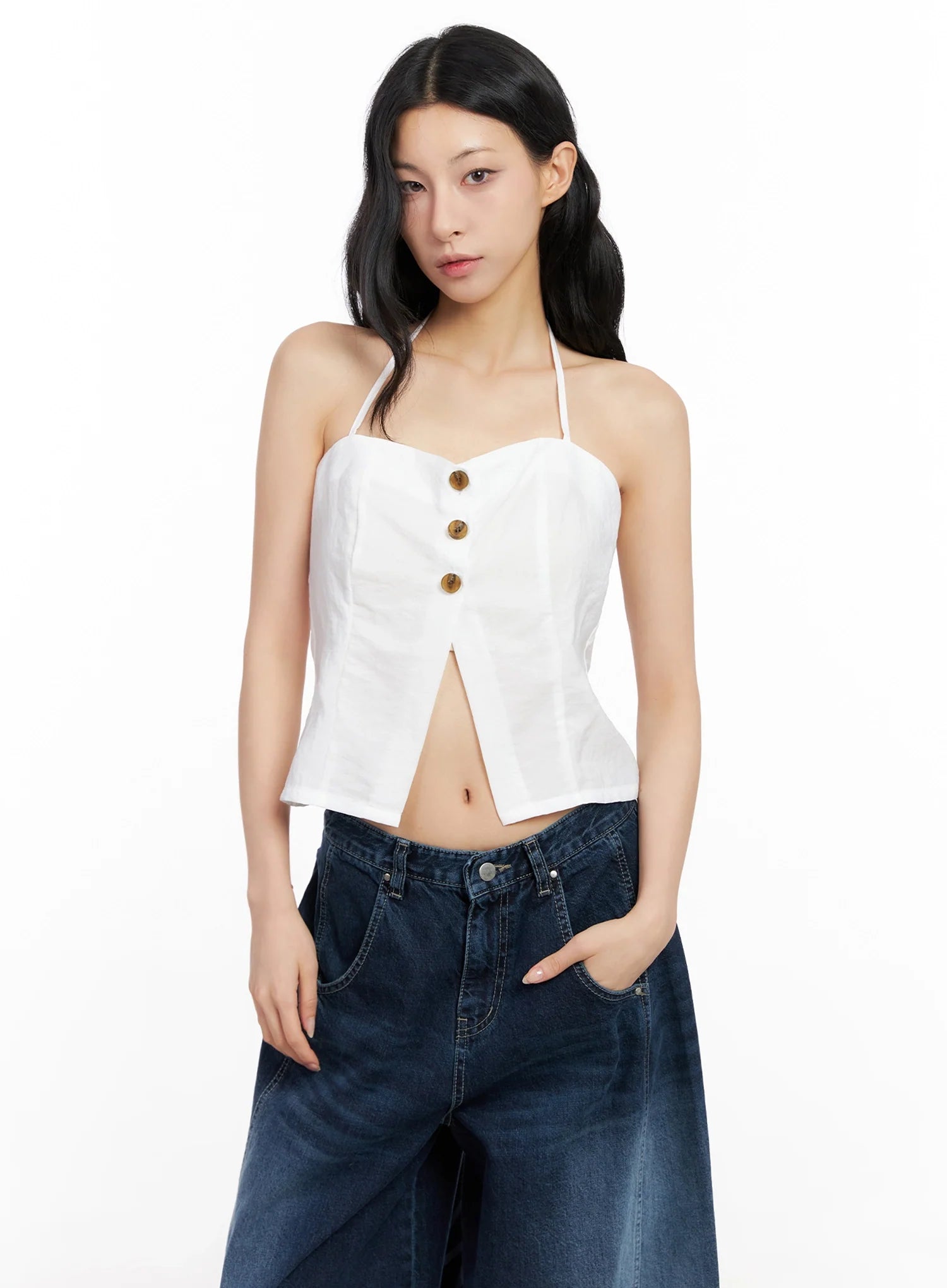 Buttoned Halter Neck Top IG508