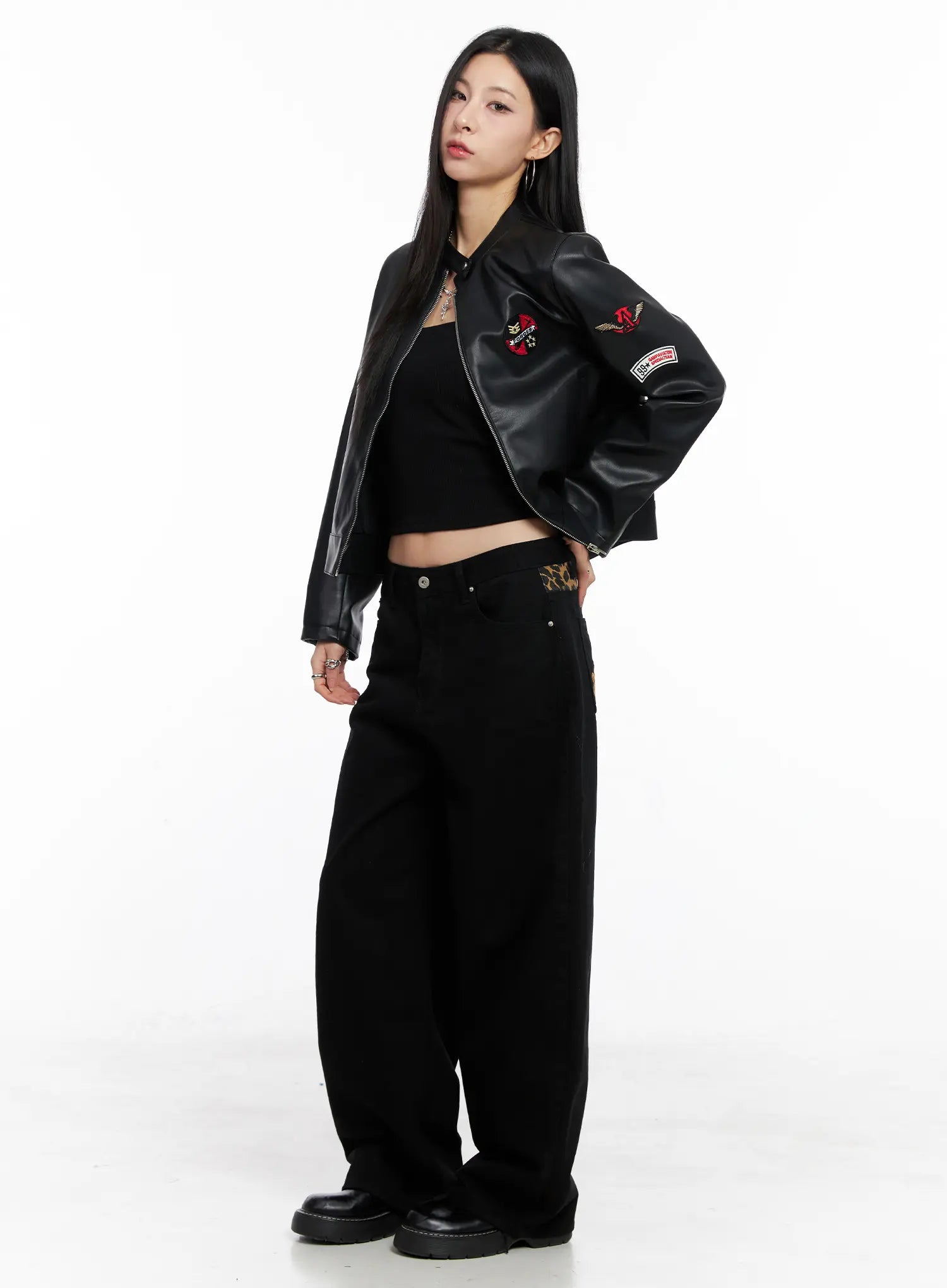 Graphic Crop Leather Jacket CC1109