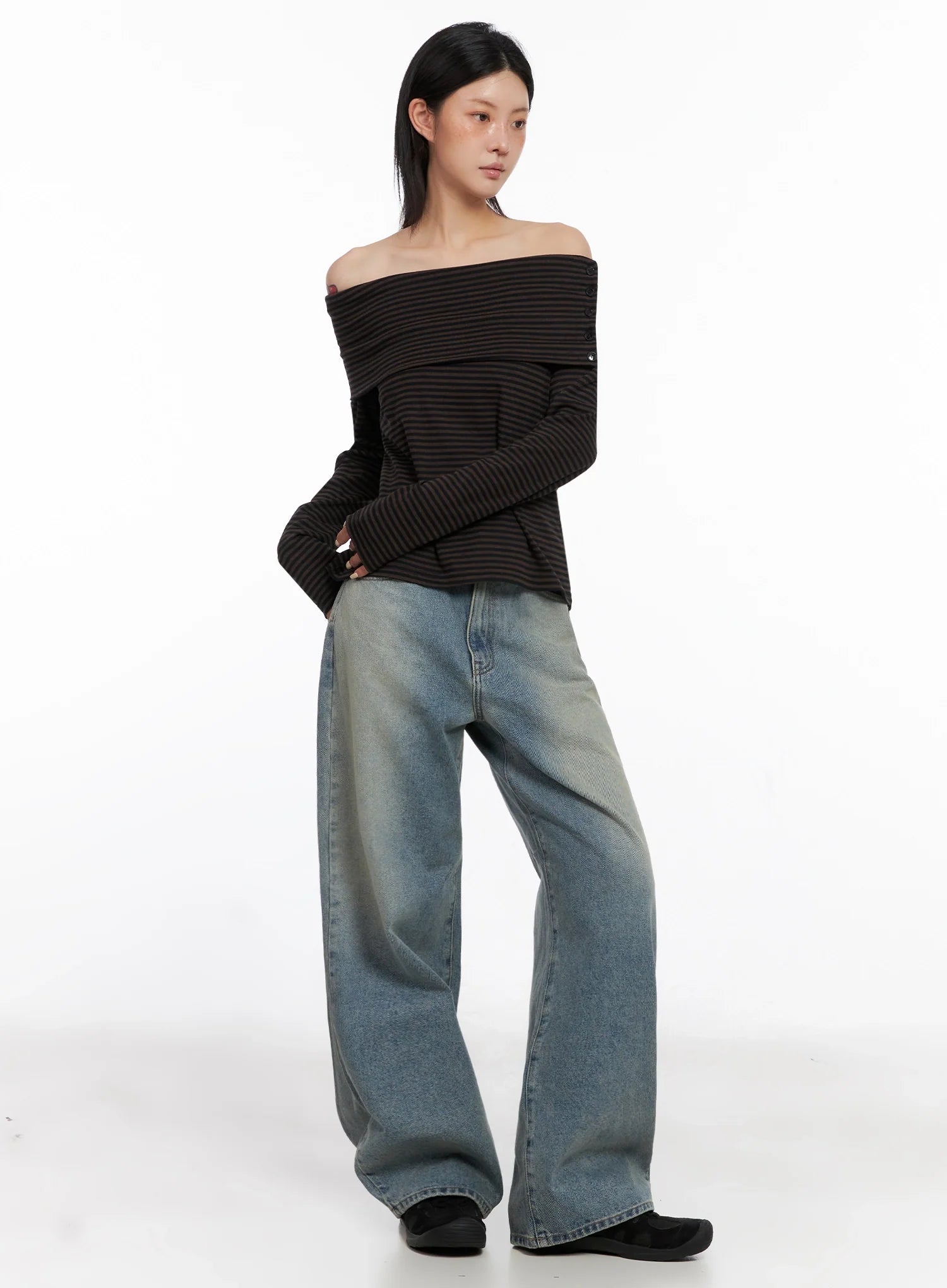 Striped Off Shoulder Top IS508