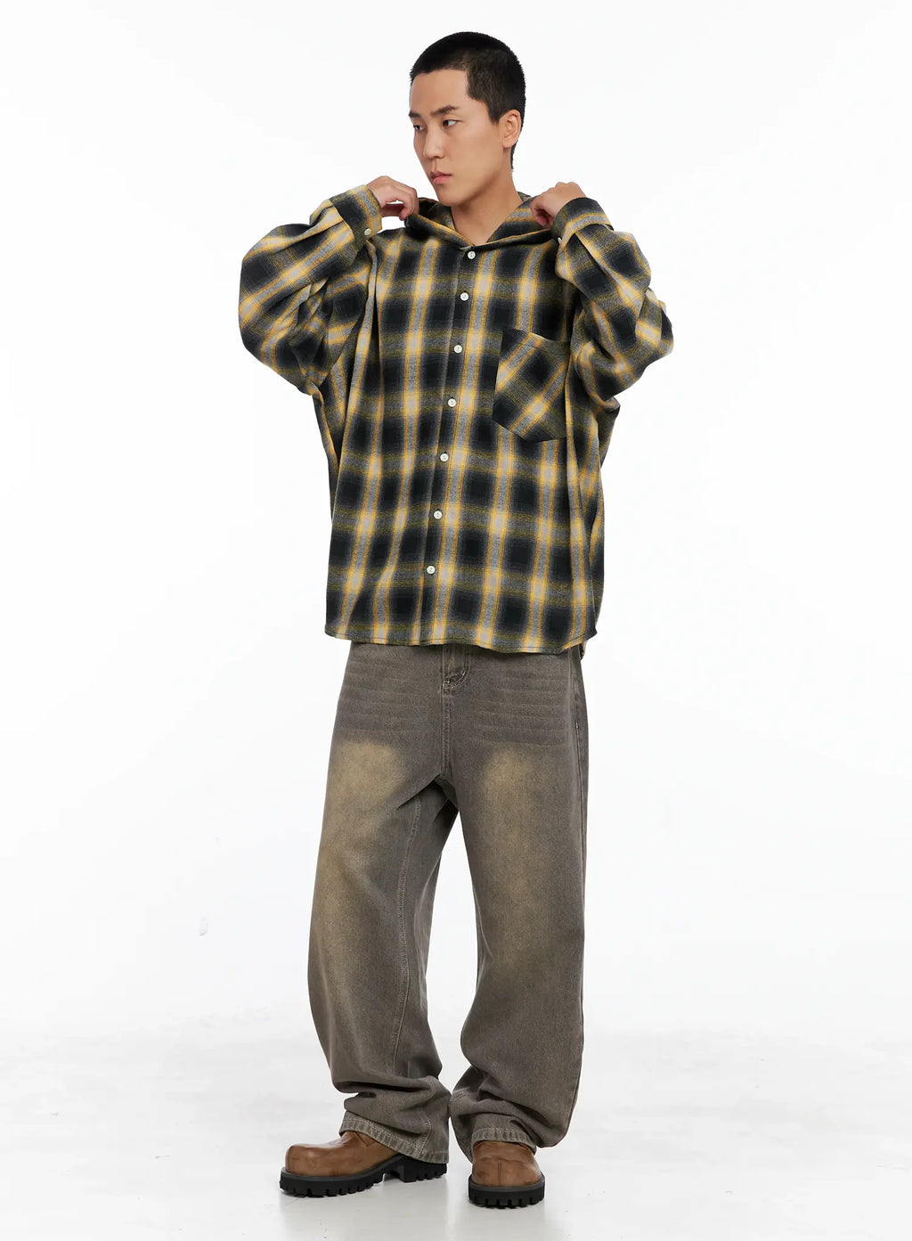 Men's Plaid Flannel Hooded Shirt IG529