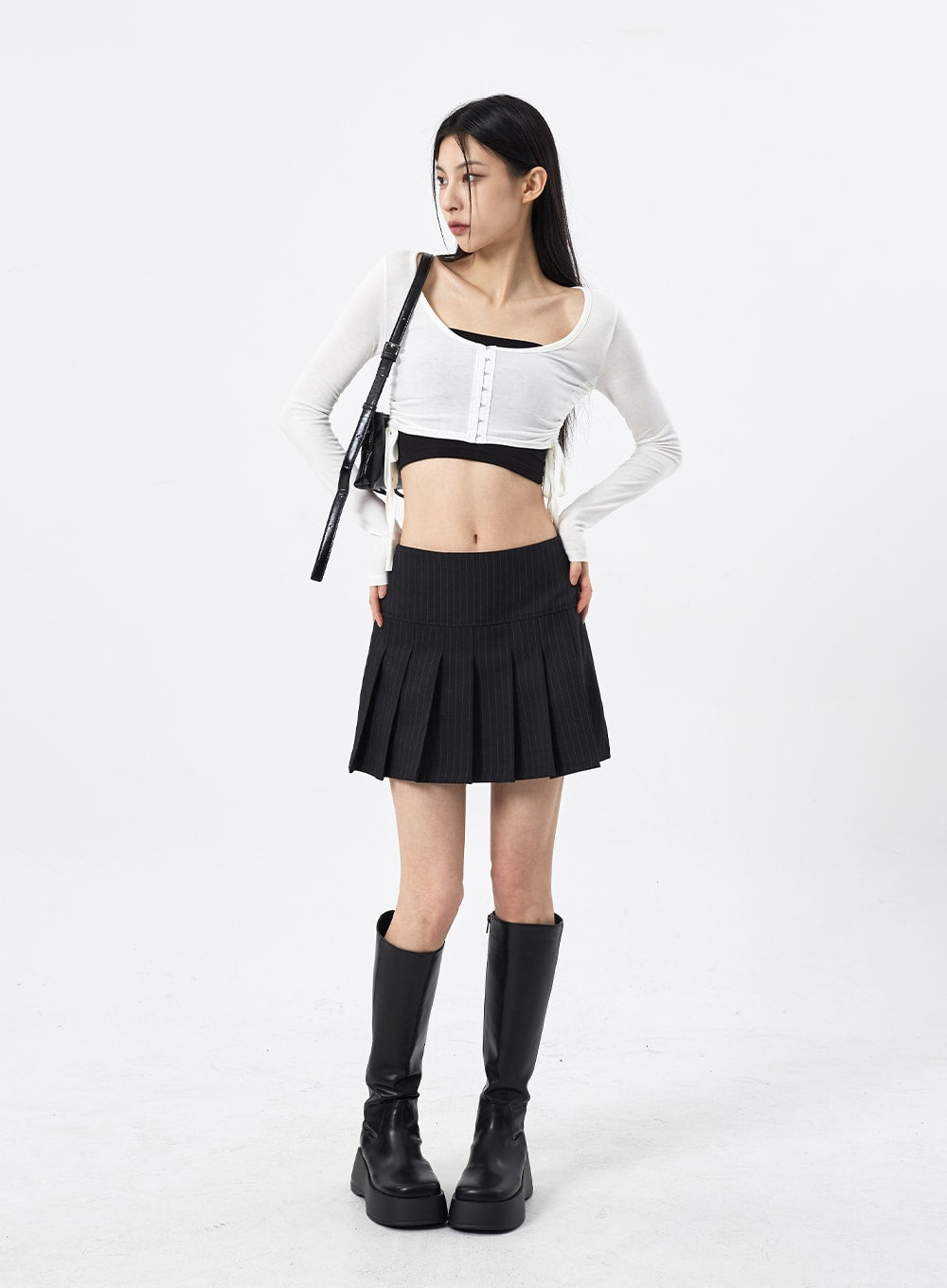 Stripe Pattern Pleated Mini Skirt CM310