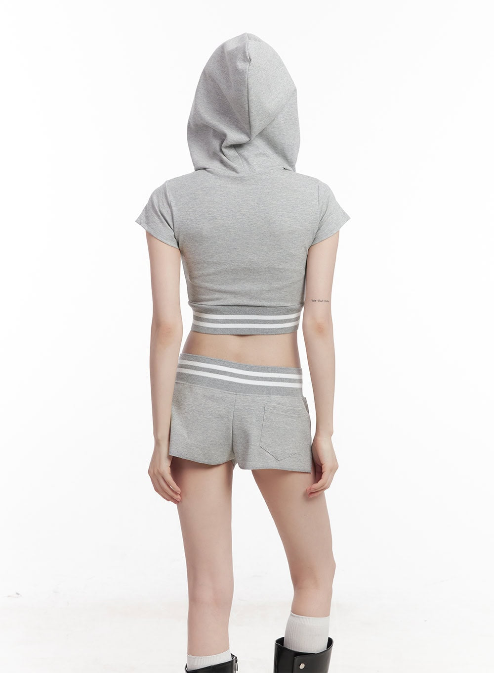 Striped Zip-Up Hooded Crop Top CU506