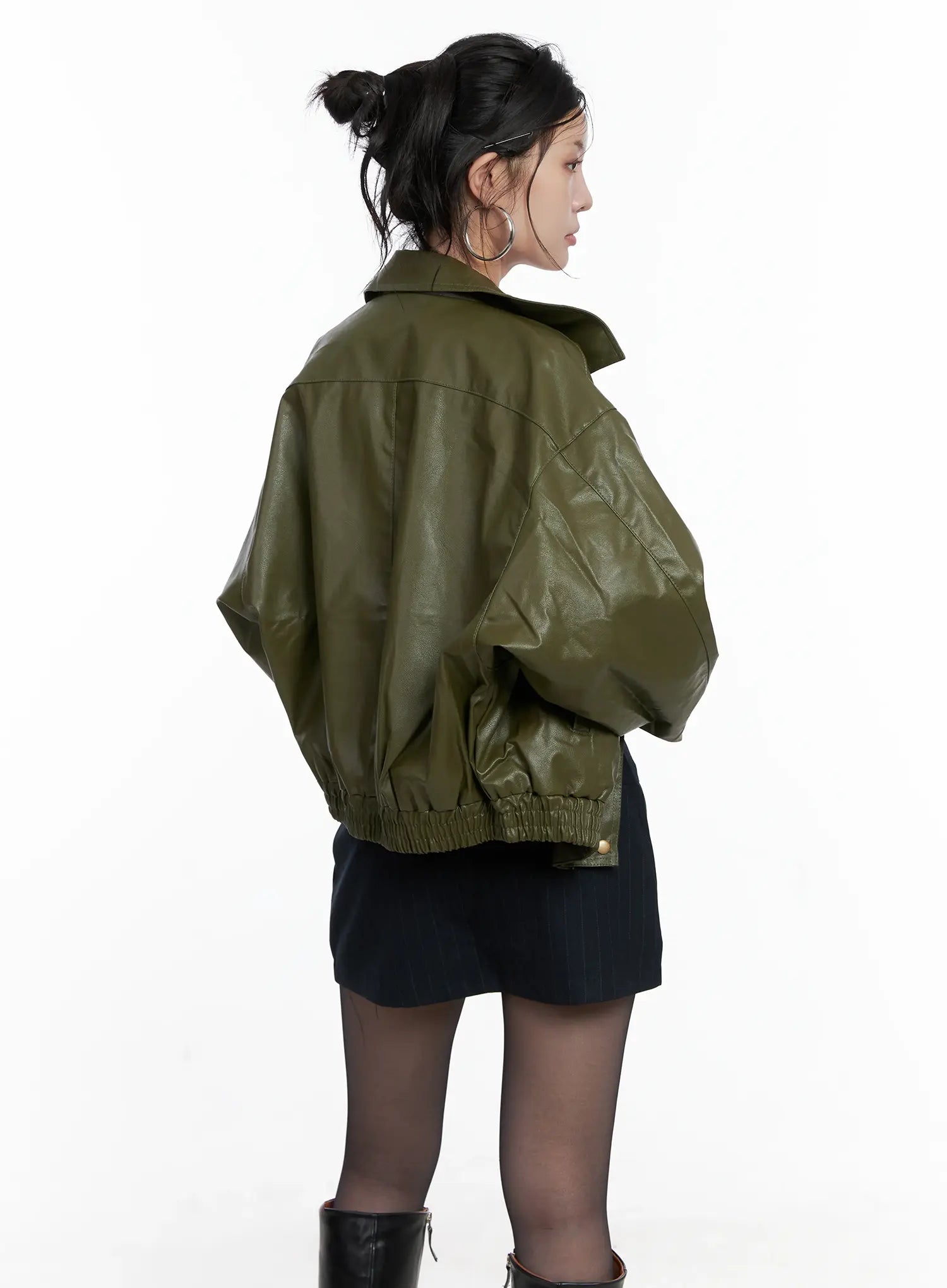 Vegan faux Leather Zip Up Jacket CS512