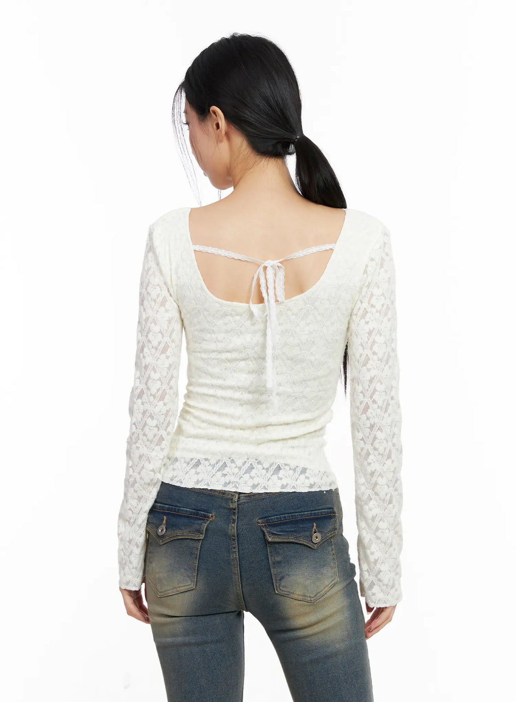 Ribbon V-neck Long Sleeve Top CC1109