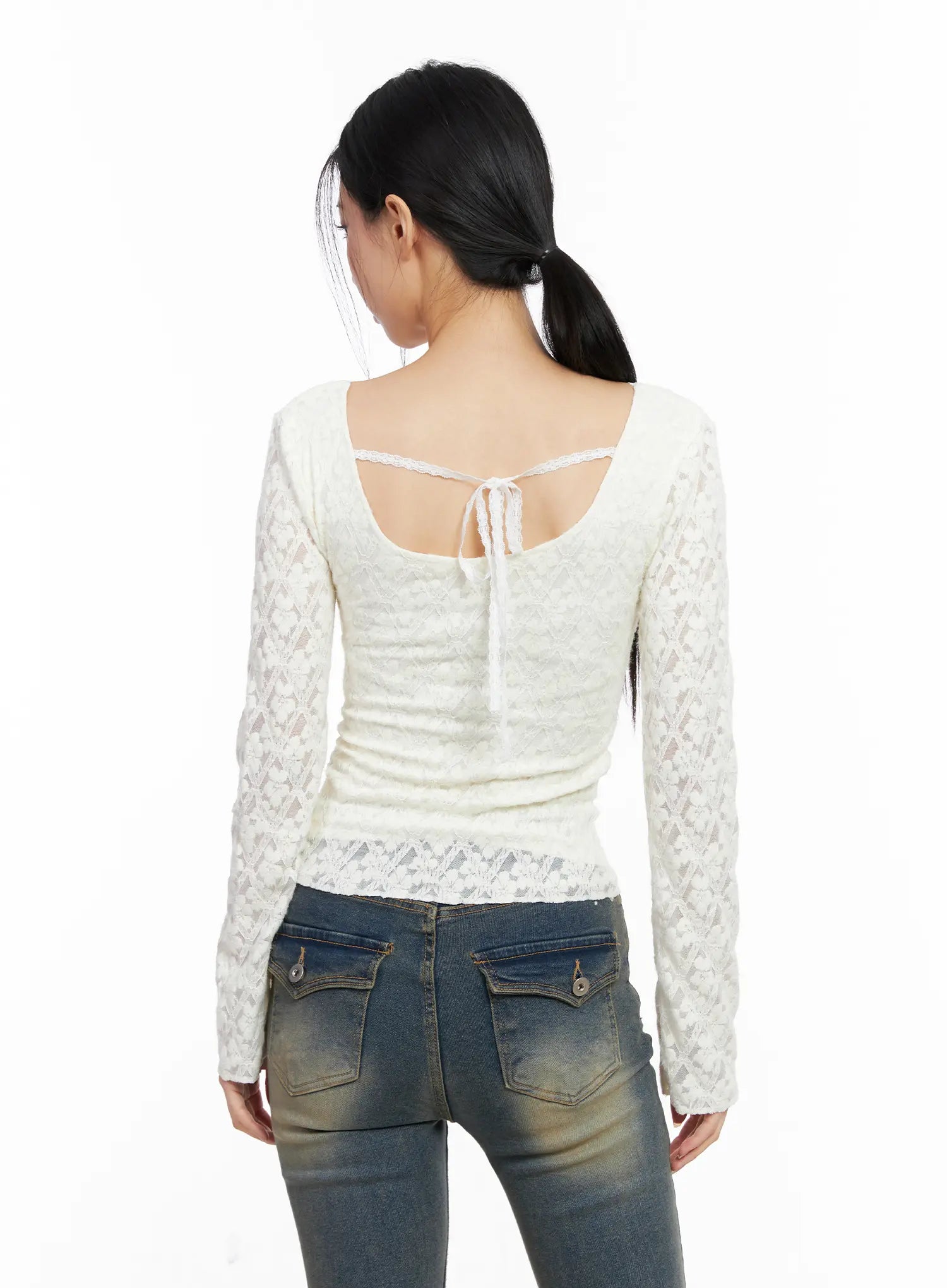 Ribbon V-neck Long Sleeve Top CC1109