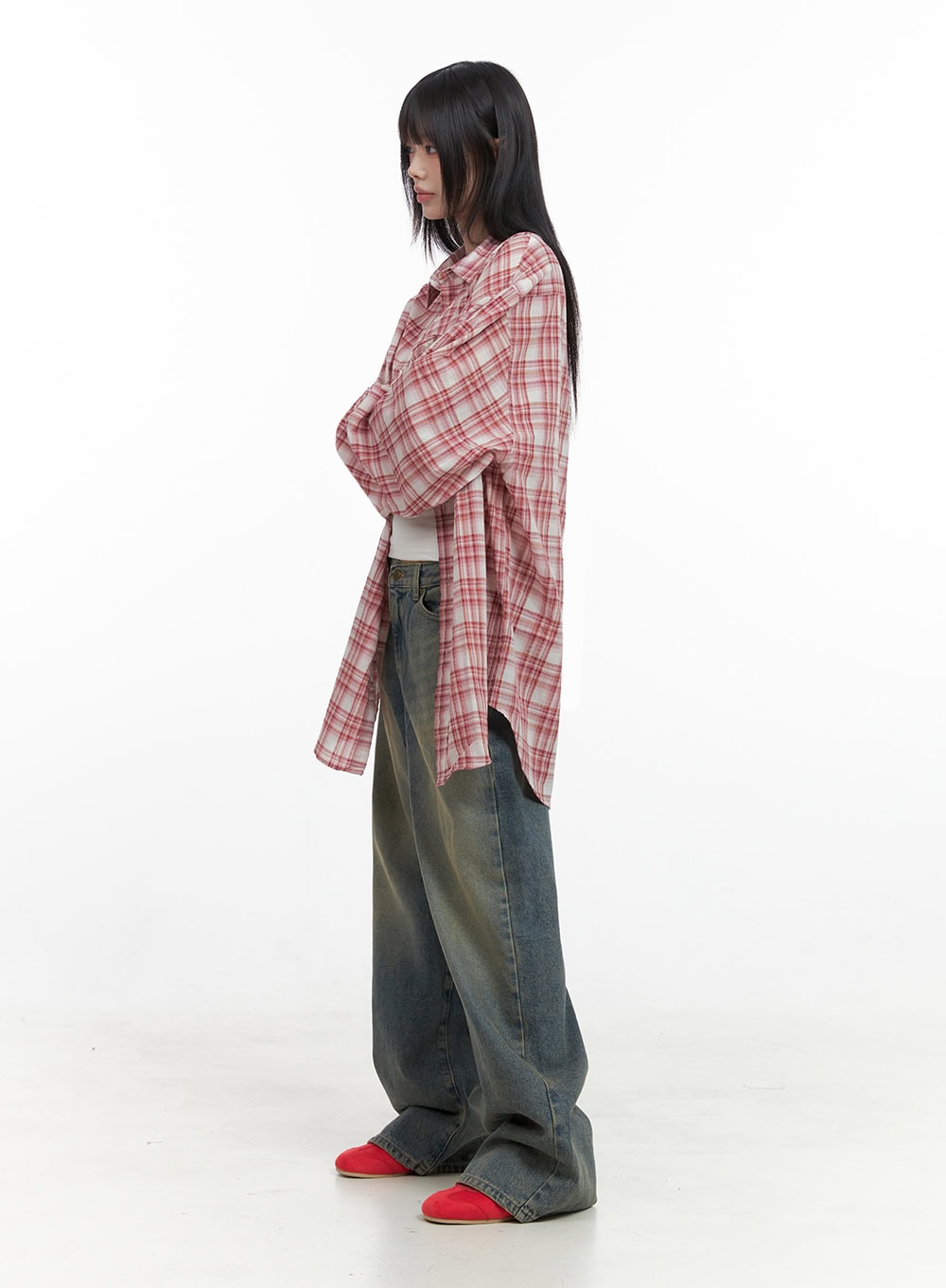 Checkered Cotton Oversized Shirt IO430