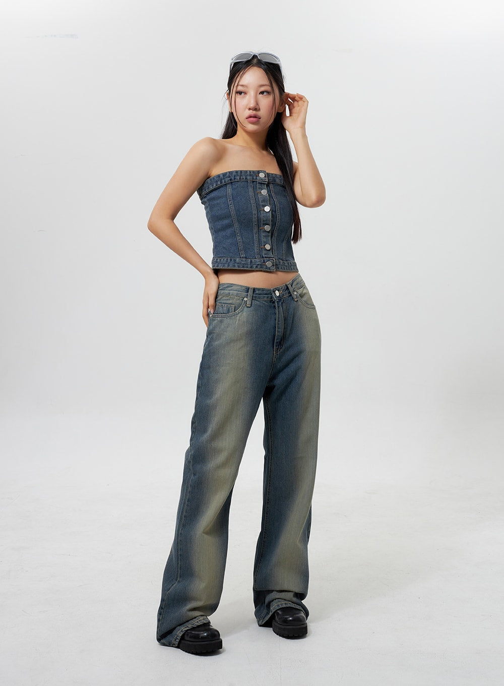 Denim Button Tube Top CY323