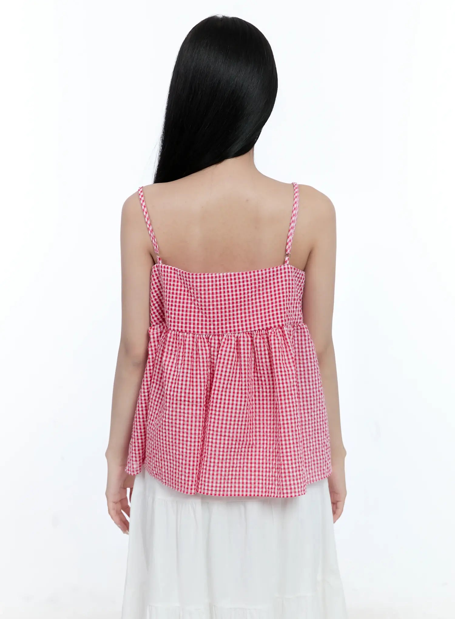 Gingham Shirred Strap Blouse CL530