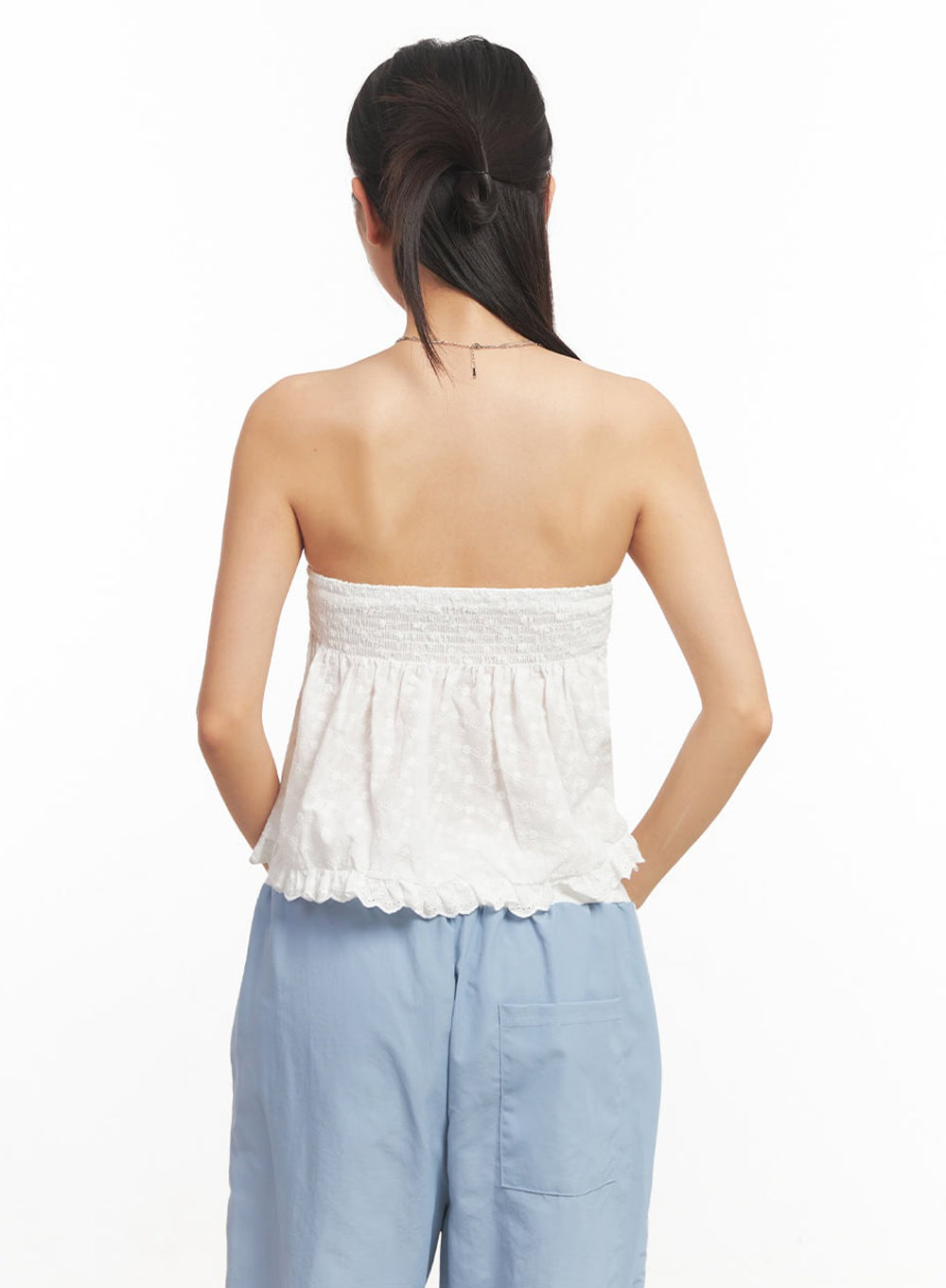 Lace-Trim Frilly Tube Top IA525