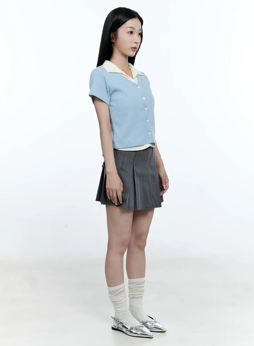 Layered-Collar Cardigan Tee CG511