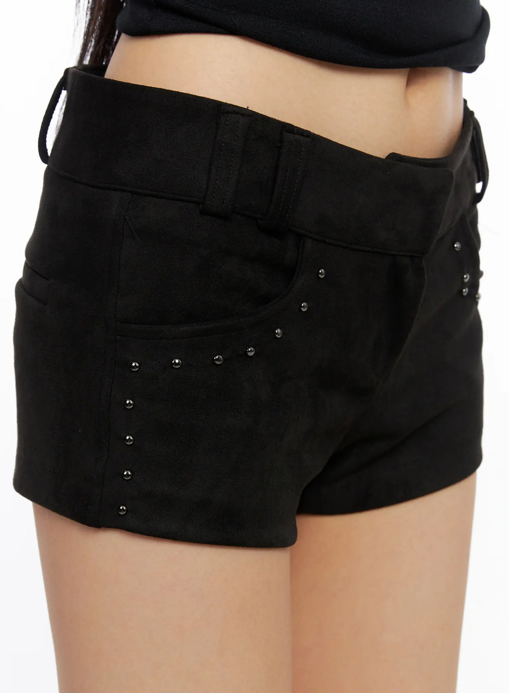 Suede Studded Black Shorts CS511