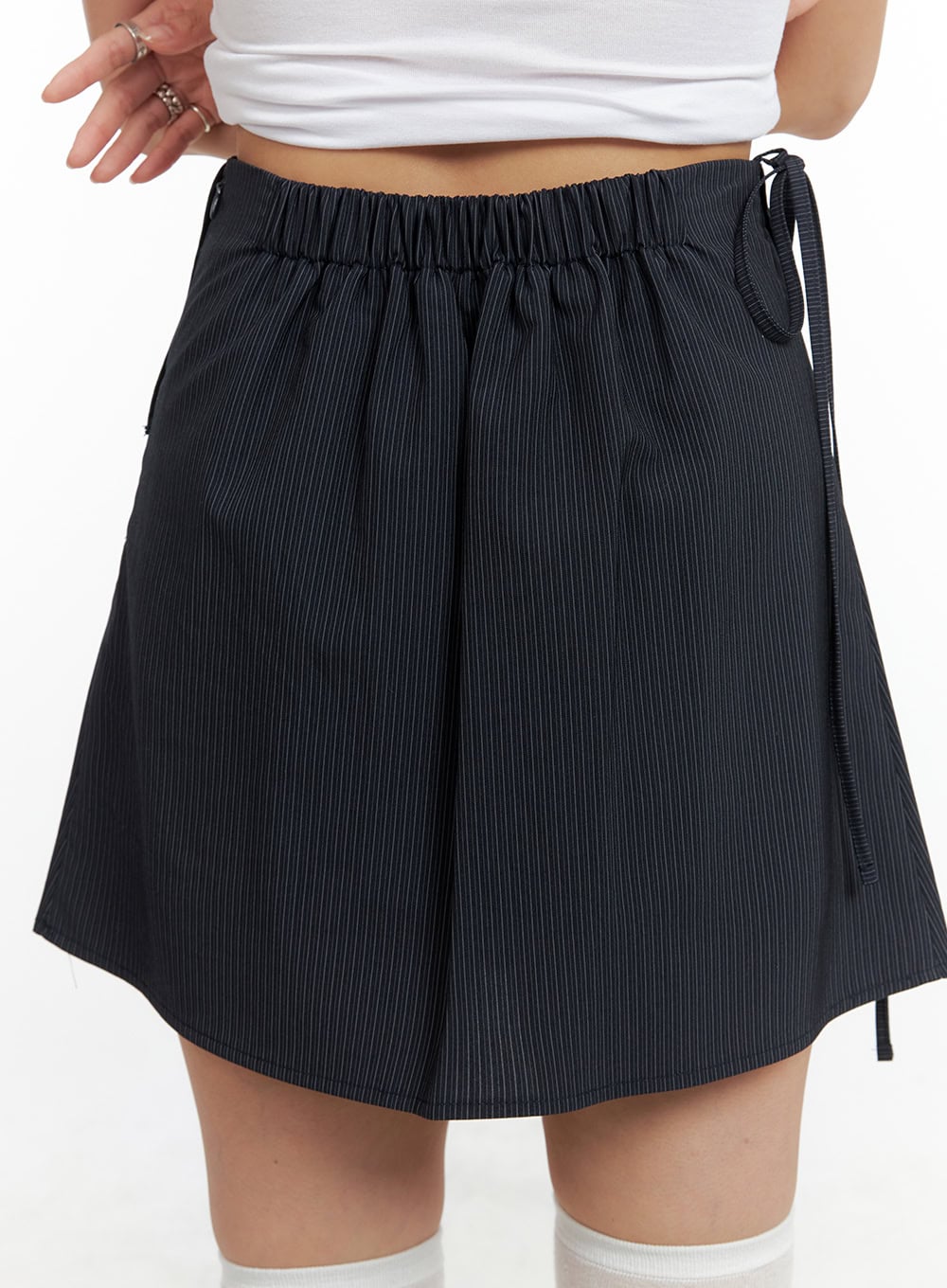 Ribboned Stripe Unbalanced Mini Skirt CL405