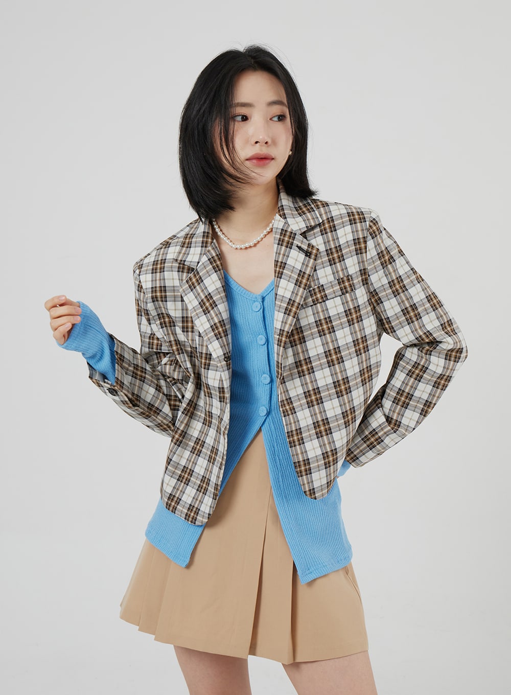Check Pattern Crop Blazer OF310