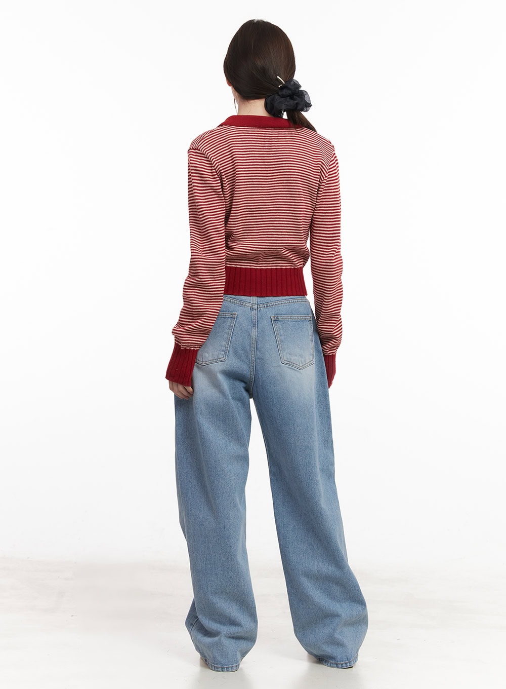 Cashmere-Blend Collared Stripe Crop Sweater CM512