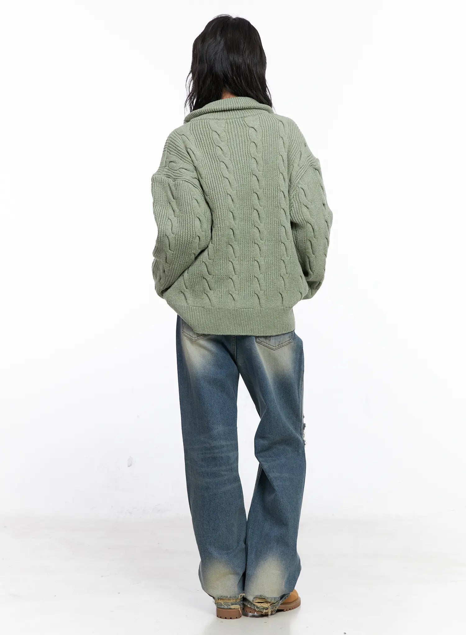 Oversized Cable Knit Zip-Up Sweater CO508