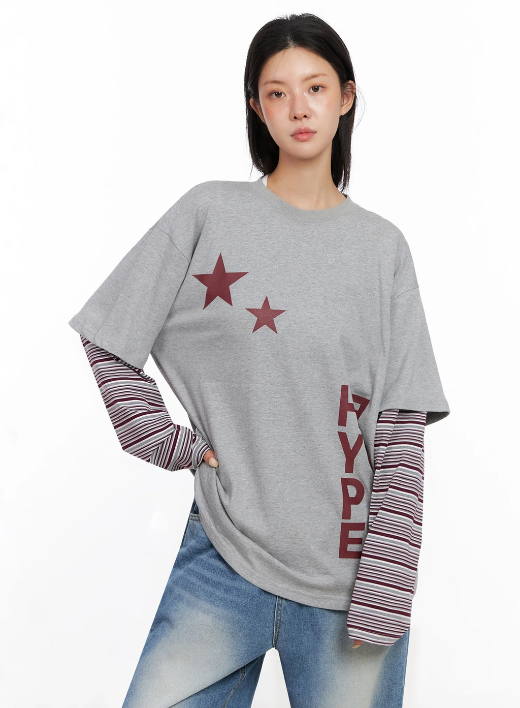 Layered Star Print Long Sleeve Tee IS515