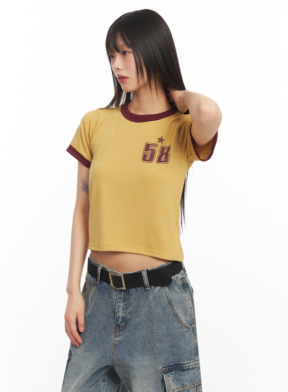 Star Number Graphic Crop Top IY502