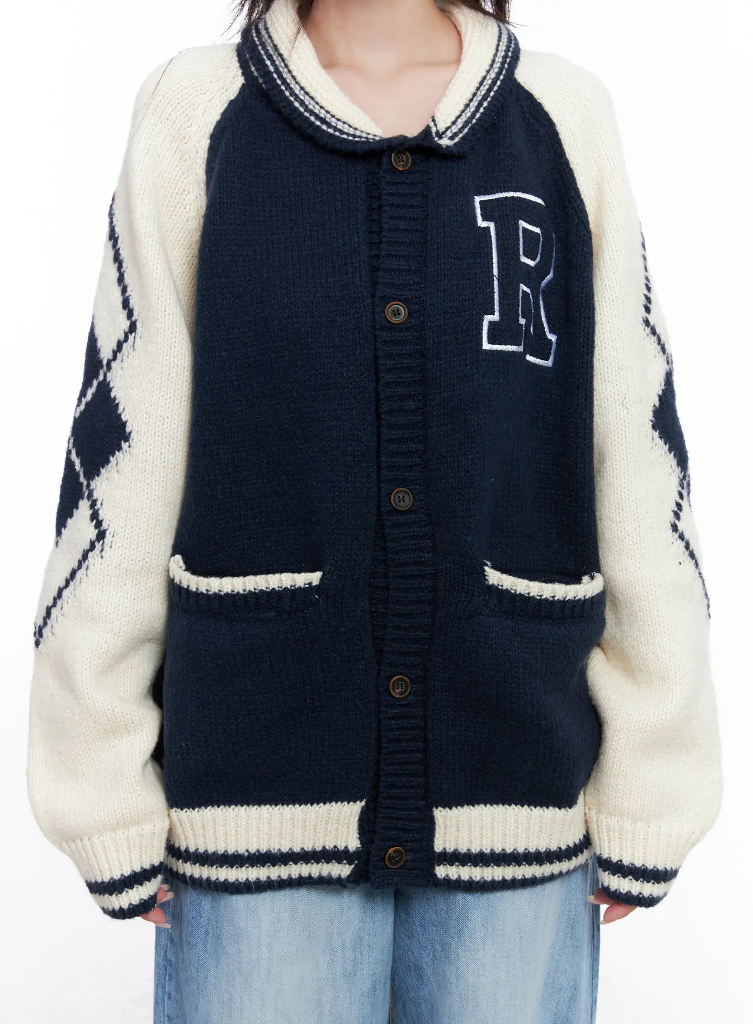 Varsity Knit Buttoned Cardigan CS529
