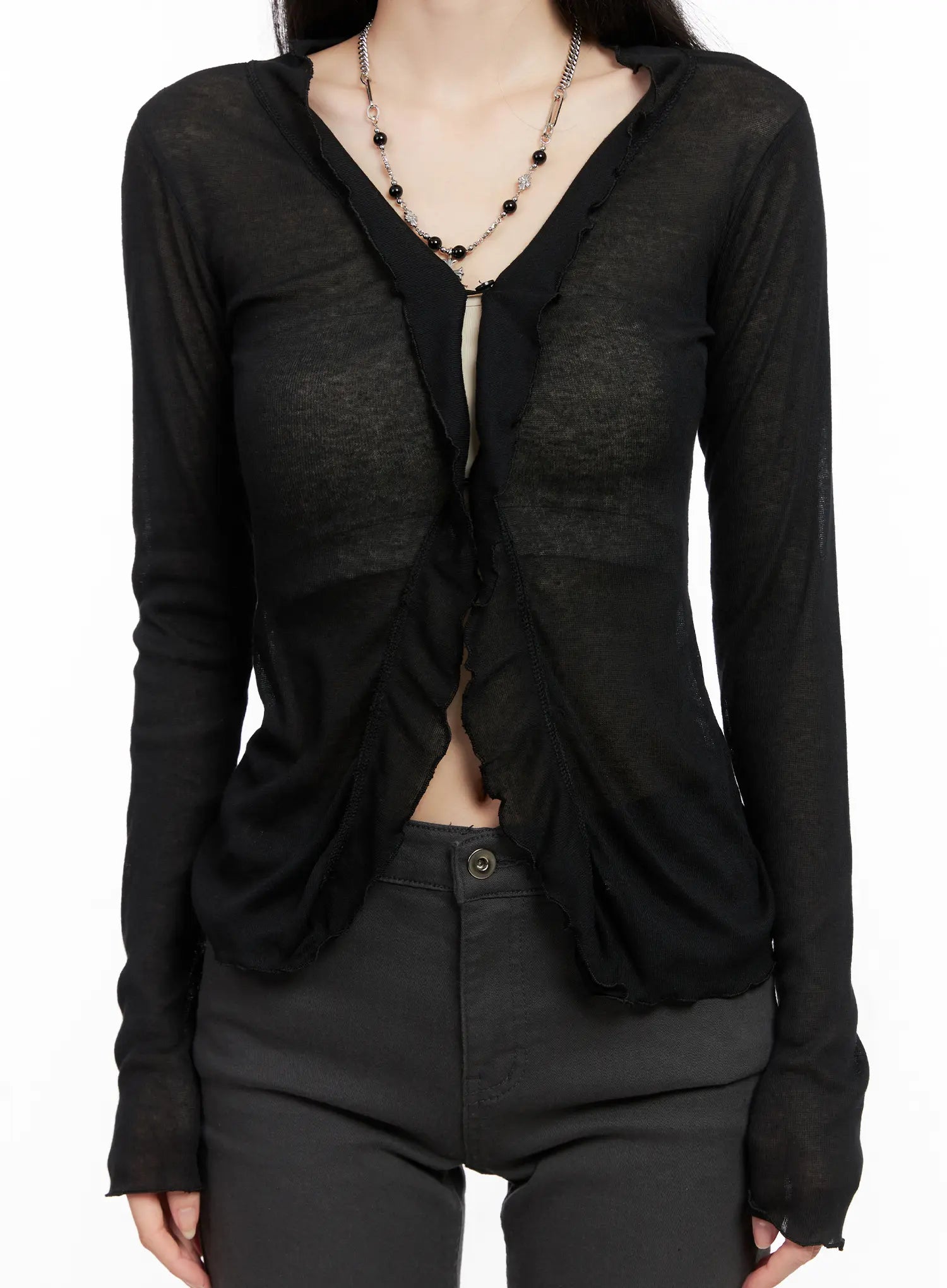 Sheer Ruffle Long Sleeve Cardigan CG522