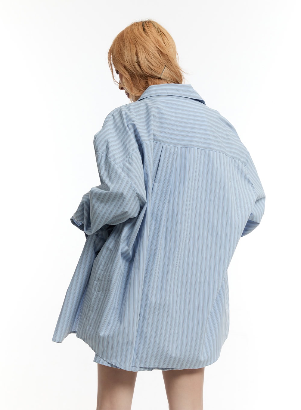 Striped Buttoned Oversized Collared Shirt CY505