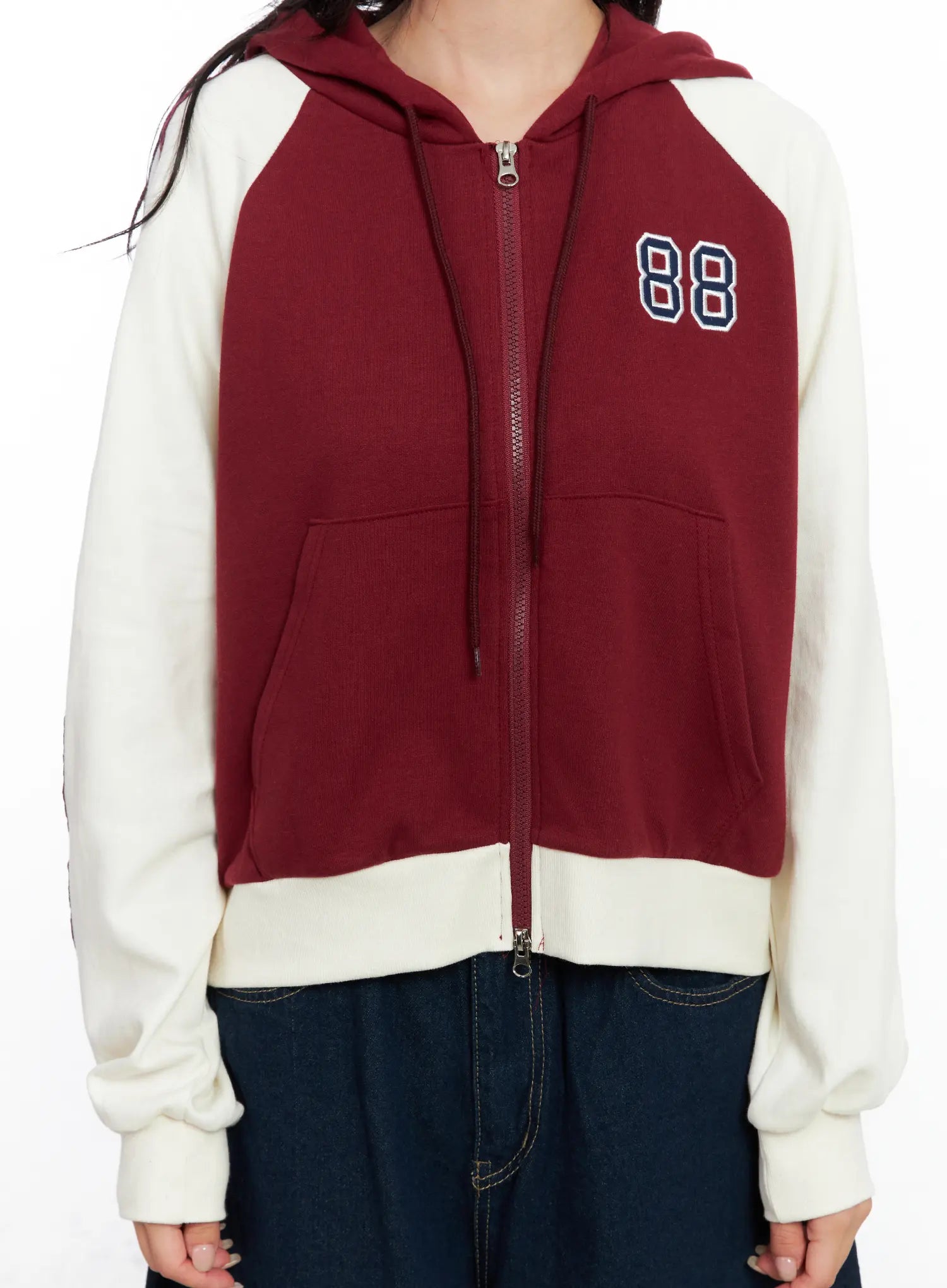 Two-Tone Zip-Up Crop Hoodie CS529