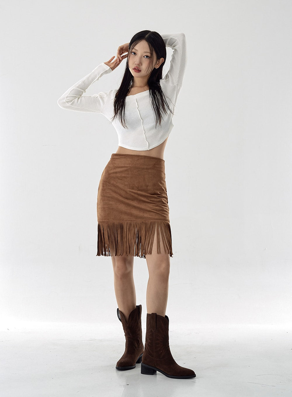 Square Neck Crop Long Sleeve Shirt CG16