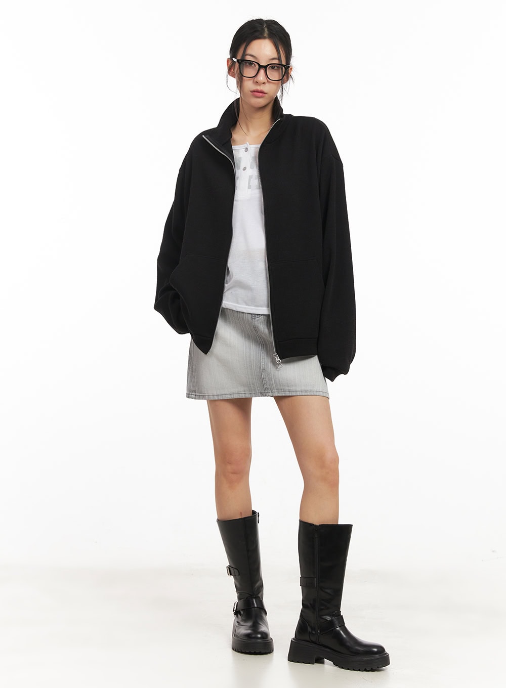 Sheer One-Shoulder Buttoned Tee CM503