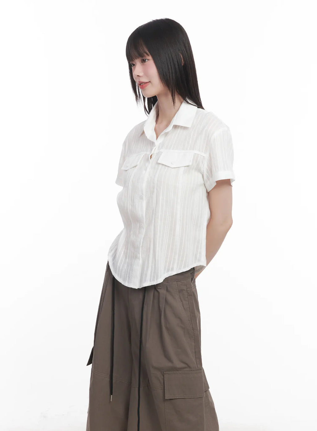 Collared Buttoned Short-Sleeve Shirt CU518