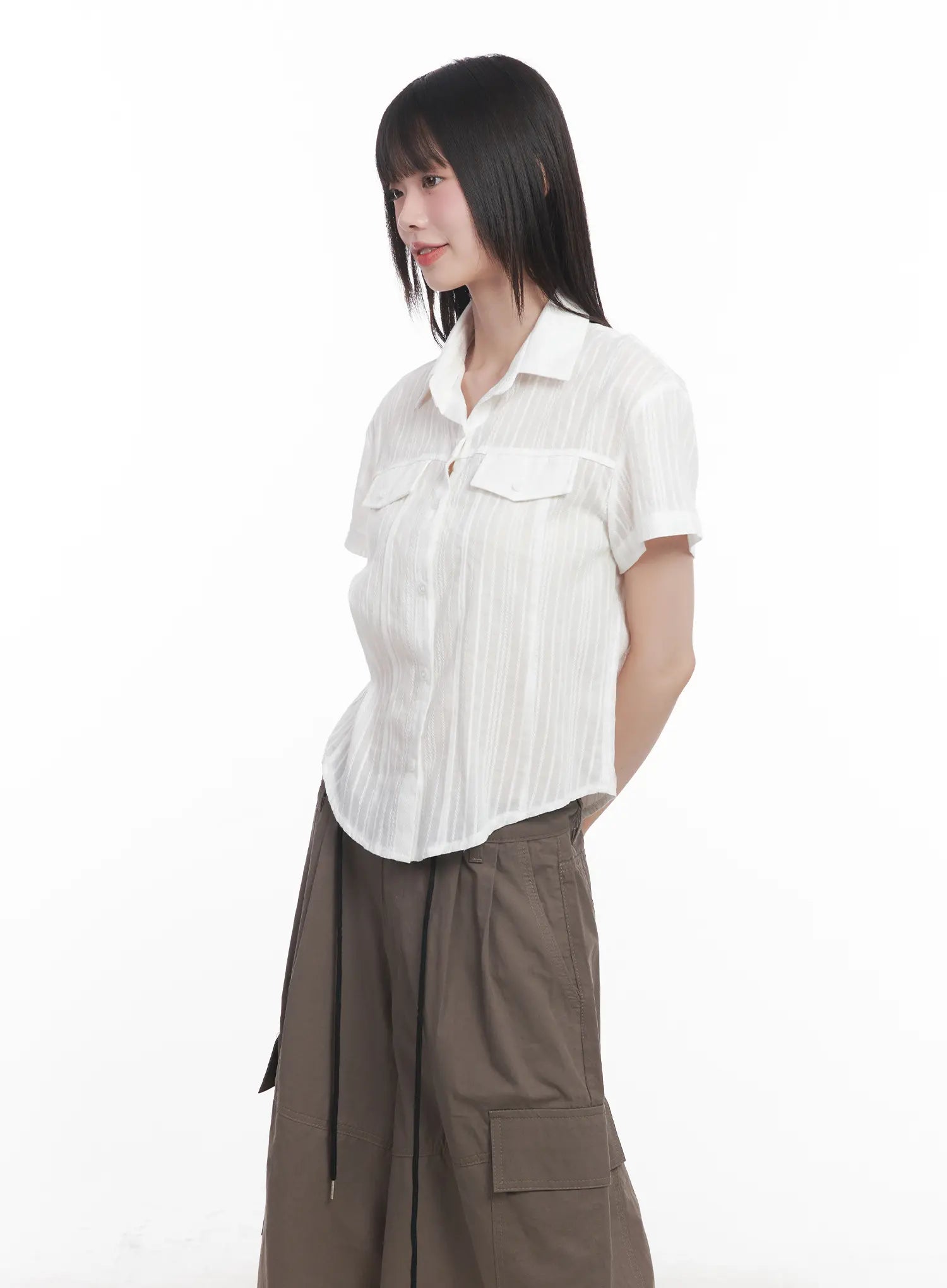 Collared Buttoned Short-Sleeve Shirt CU518