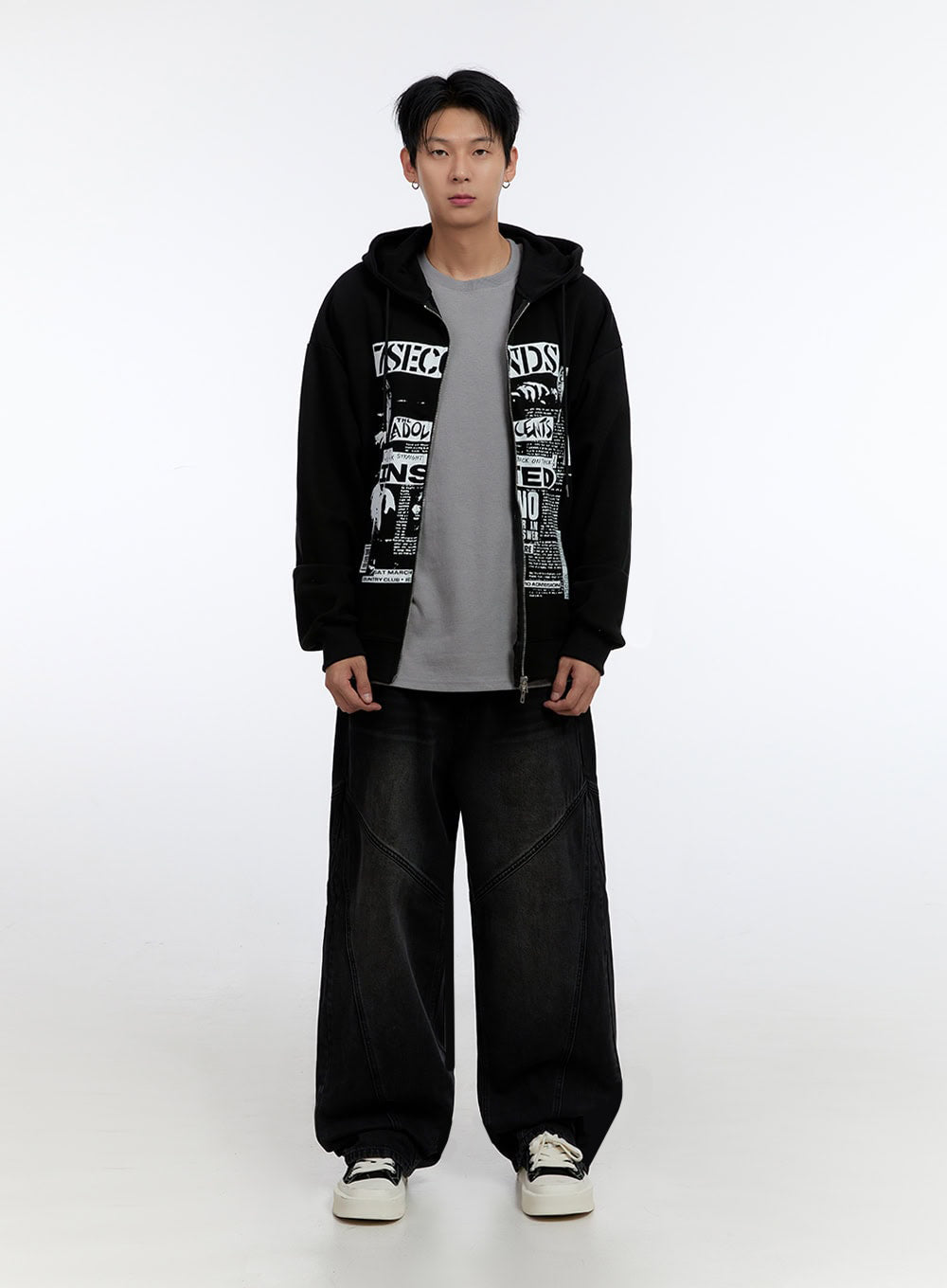 Men's Graphic Print Oversized Zip-Up Hoodie IO428