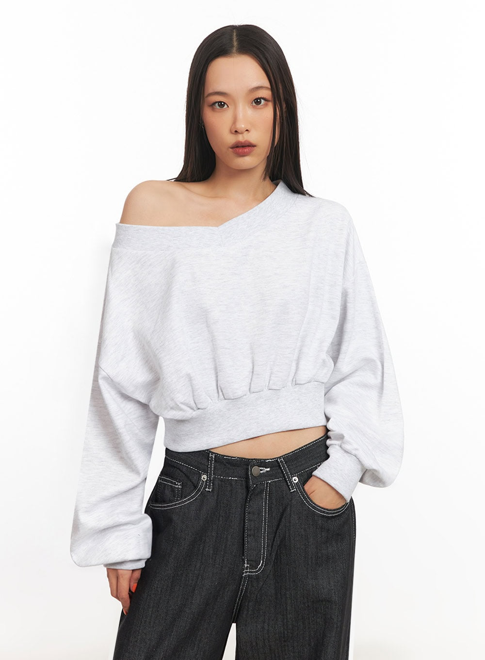 Off-Shoulder Loose-Fit Sweatshirt IA507